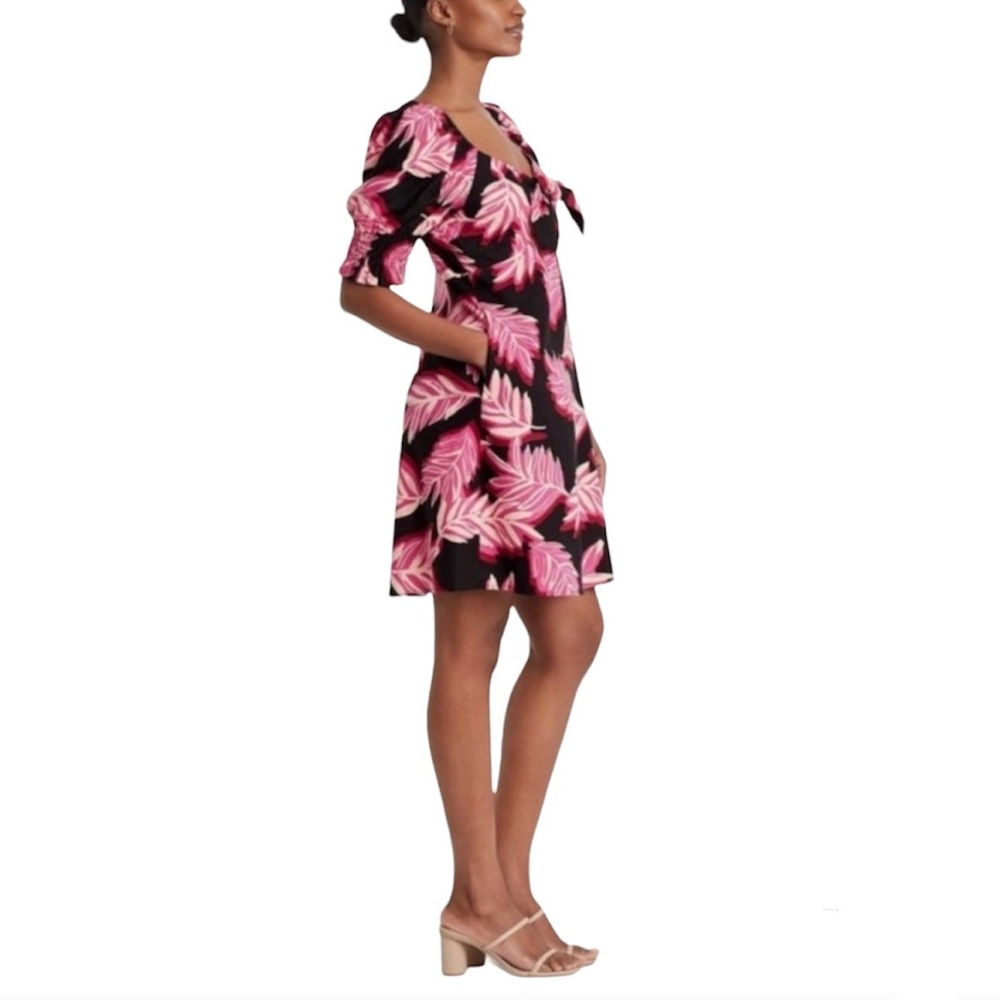 Who What Wear Pink & Black Serengeti Palm Print Puff Sleeve Dress